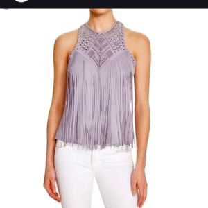 Parker Leather Fringe Top in Lavender